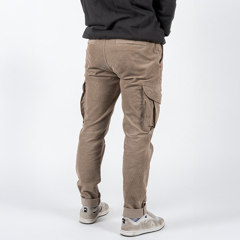 Pantalon cargo en velours côtelé beige